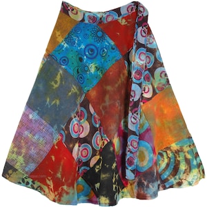 Funky boho patchwork katoenen knielange wikkelrok festivalzomerrok