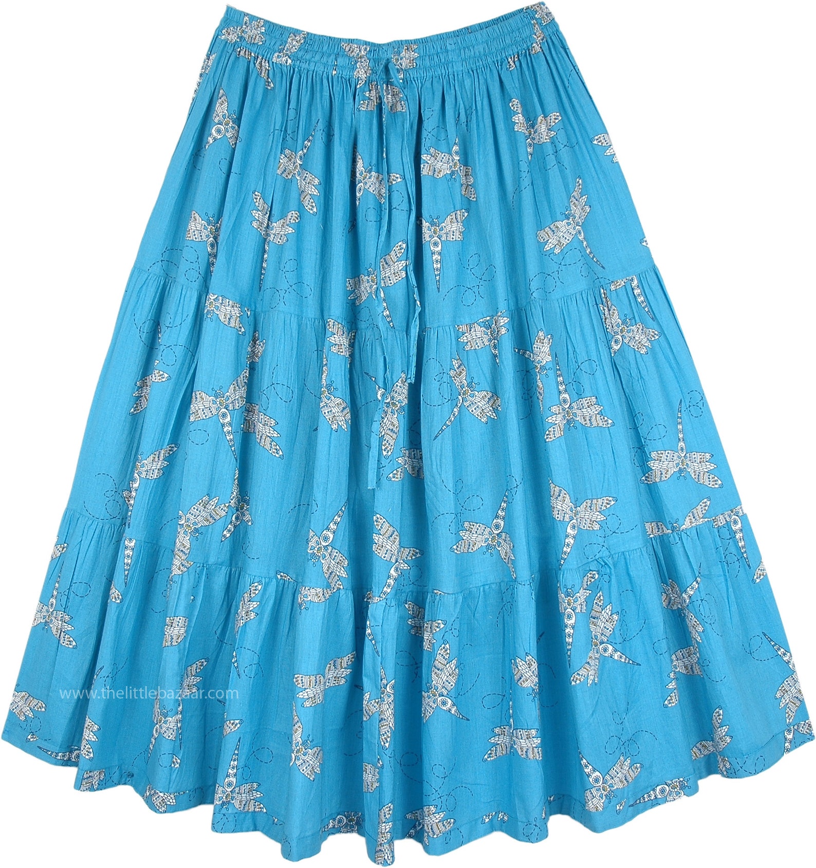 Mid Length Cotton Boho Summer Skirt in Blue with a Fluttering Etsy