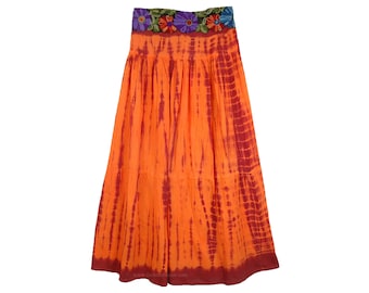 Burning Orange Embroidered Tie Dye Flame Skirt