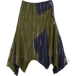 Asymmetrical Hippie Green Cotton Skirt with Uneven Patchwork