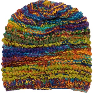 Multicolored Pure Wool Unisex Winter Hat Colorful Hand Knit Pattern Fleece Lined