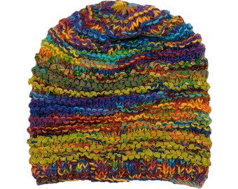 Multicolored Pure Wool Unisex Winter Hat Colorful Hand Knit Pattern Fleece Lined