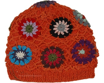 One Size Hand Crocheted Orange Pop Beanie Hat