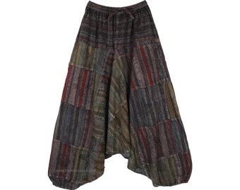 Stonewashed Cotton Harem Pants: Gray Hippie Boho Aladdin Style
