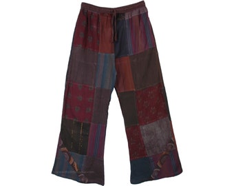 Earthen Tones Handmade Patchwork Cotton Lounge Summer Cool Pants with Side Pockets