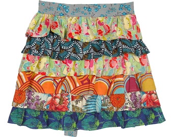 Tropical Kitchen Half Apron Apron with Six Layers of Ruffles in Orange and Green Cotton