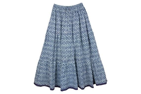 Long Summer Cotton Skirt Full Skirt in White and Blue | Etsy