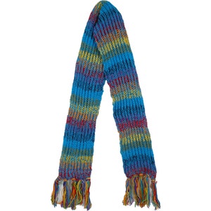 Handmade Wool Blue Neck Scarf with Fleece Lining Turquoise Tones with Fringes