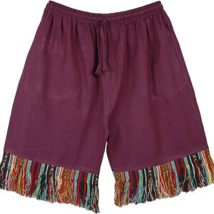 Multicolor Boho Fringe Bermuda Shorts with Pockets in Purple