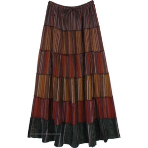 Long Tiered Cotton Patchwork Cotton Maxi Skirt Bohemian Skirt One Size Elastic Waist