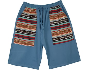 Handvävda herrbermudashorts i bomull: Hippie Boho-stil