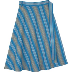 XL to 2X Woven Cotton Mid Length Wrap Around Skirt in Chilled Blue with Texture Highlight