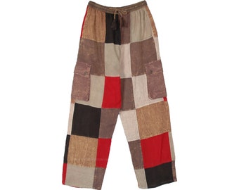 Sandige Boho/Baumwoll Patchwork Lounge Hose mit Kordelzug und Taschen