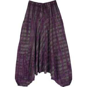Hippie Aladdin Genie Pants Purple Haze Black Striped Bohemian Drop Crotch Cotton Pants in Cotton with Tie Dye Accents in Purple