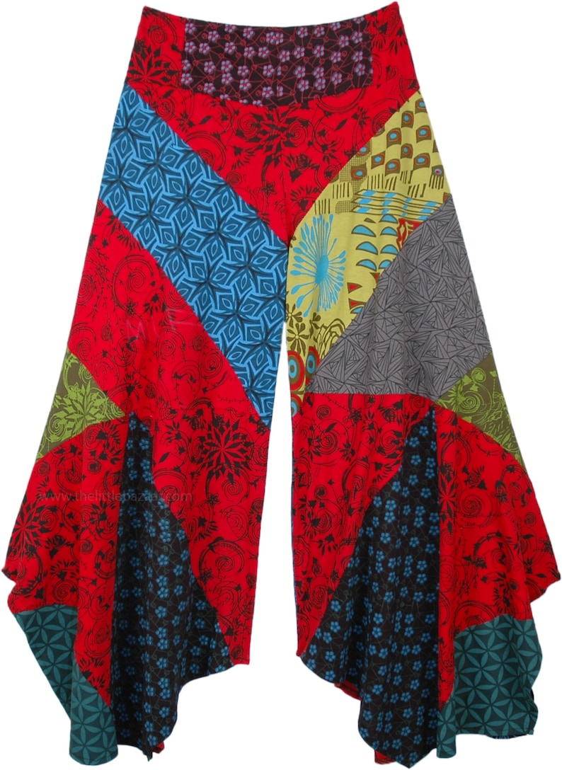 Hippie Bell Bottom Pants in Cotton Patchwork Wide Leg Gypsy Pants