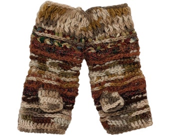 Hand Knit Wool Fingerless Gloves: Fleece Lined, Recycled Silk