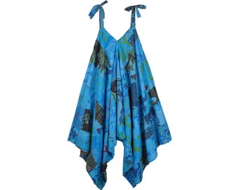Blue Cotton Patchwork Harem Jumpsuit: Boho Wide Leg Outfit