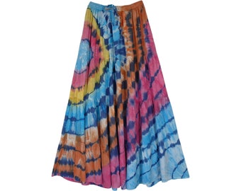 Colorful Seismic Tie Dye Long Hippie Skirt Soft Easy Wear Summer Skirt in Rayon