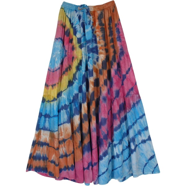 Colorful Seismic Tie Dye Long Hippie Skirt Soft Easy Wear Summer Skirt in Rayon