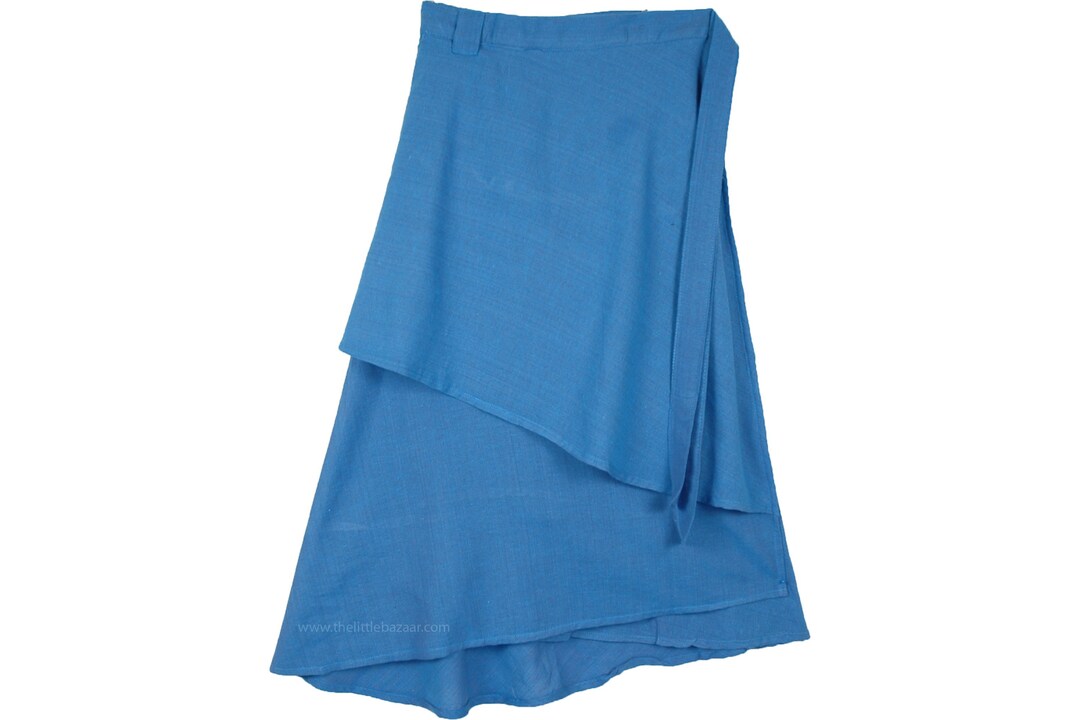 Wrap Around Solid Blue Double Layered Cotton Midi Length Skirt - Etsy