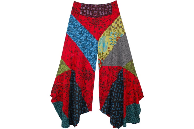 Hippie Bell Bottom Pants in Cotton Patchwork Wide Leg Gypsy Pants