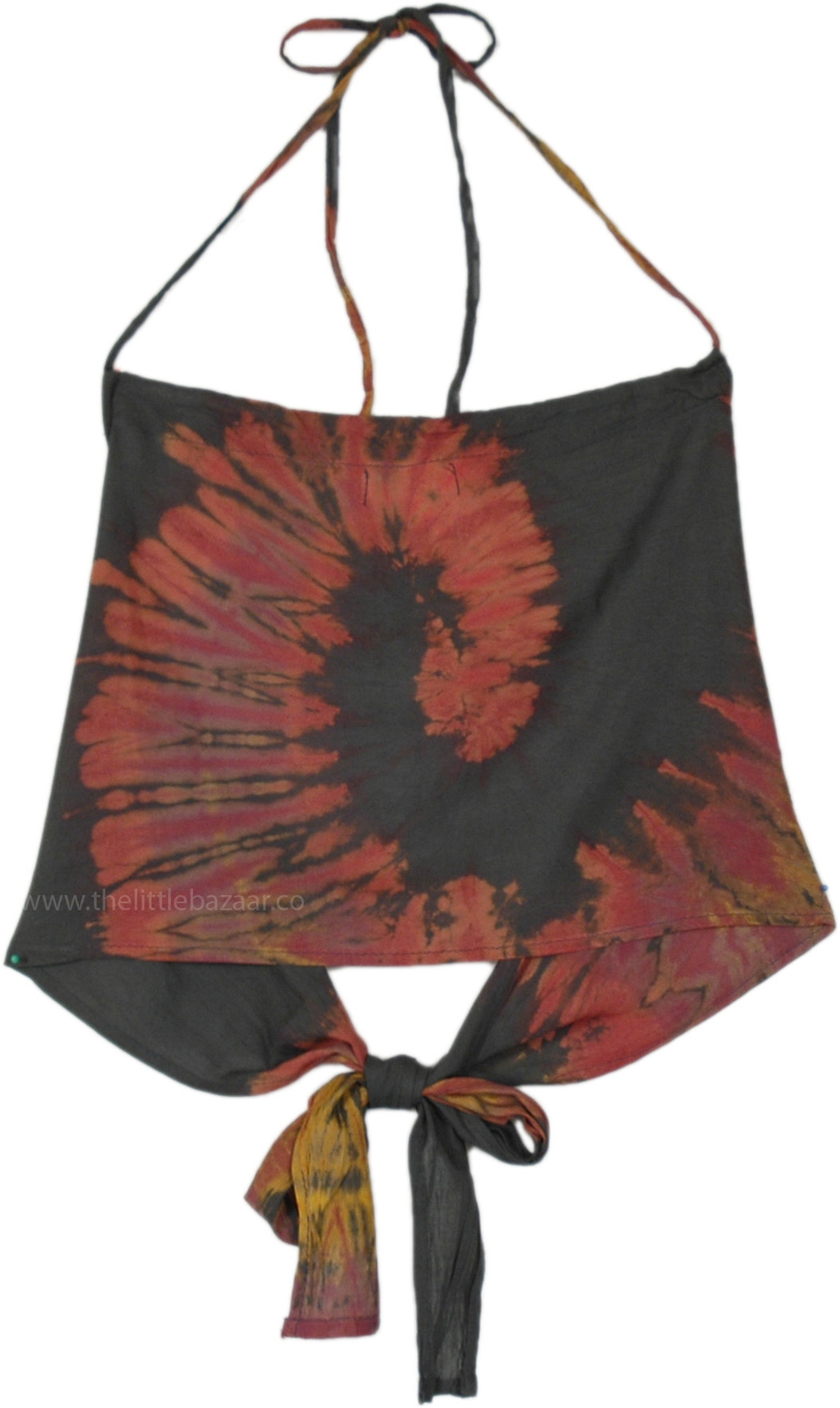 Halterneck Open Back Tie Dye Dress Black/Brown main image 1