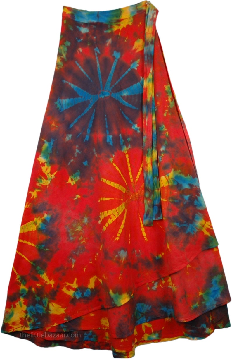 Bright Boho Tie Dye Long Wrapper Skirt in Jersey Cotton | Etsy