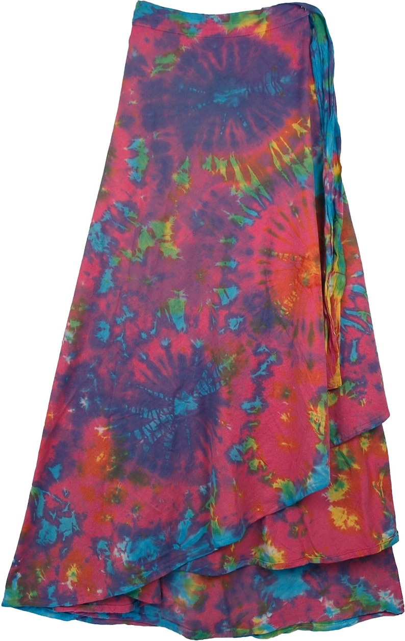 Killarney Tie Dye Wrap Around Long Skirt in Thick Jersey Cotton