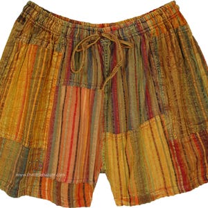 Flamme Orange Streifen Hippie Baumwolle Shorts Helle Boho Streifen mit Taschen