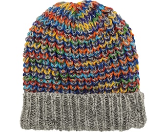 Unisex Wool Winter Hat Multicolor Rainbow Scallops Design Accessory for Winters Fleece Lined