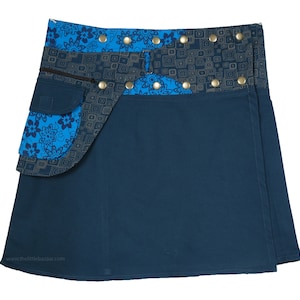 Blue Dianne Snap and Wrap Short Skirt with Pocket