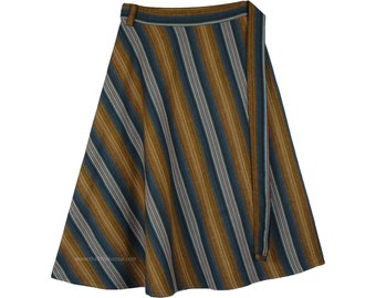 XL-2X Teal Braun gestreifter Baumwoll-Wickelrock: Handgefertigter Boho-Stil