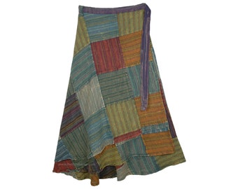 Plus Size Wrap Around Skirt Long Cotton Patchwork Skirt Hippie All Season Skirt