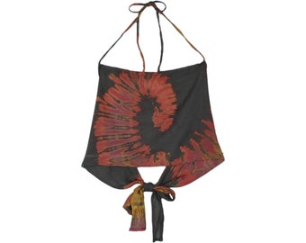 Tie Dye Jägergrün Neckholder Crop Top One Size