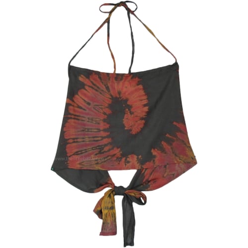 Top corto Tie Dye Hunter Green con scollo all'americana e fiocco sulla schiena Taglia unica