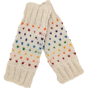 Hand Knit White Wool Leg Warmers with Rainbow Sprinkles Accessory for Winters Fleece Lined