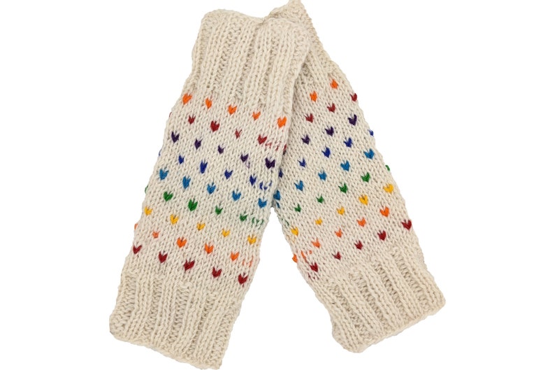 Hand Knit White Wool Leg Warmers with Rainbow Sprinkles Accessory for Winters Fleece Lined image 1