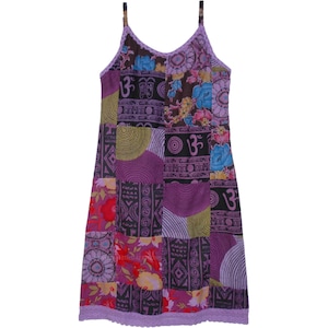 Robe mi-longue en patchwork de fleurs pour femmes, véritable robe hippie sans manches en coton pour femme