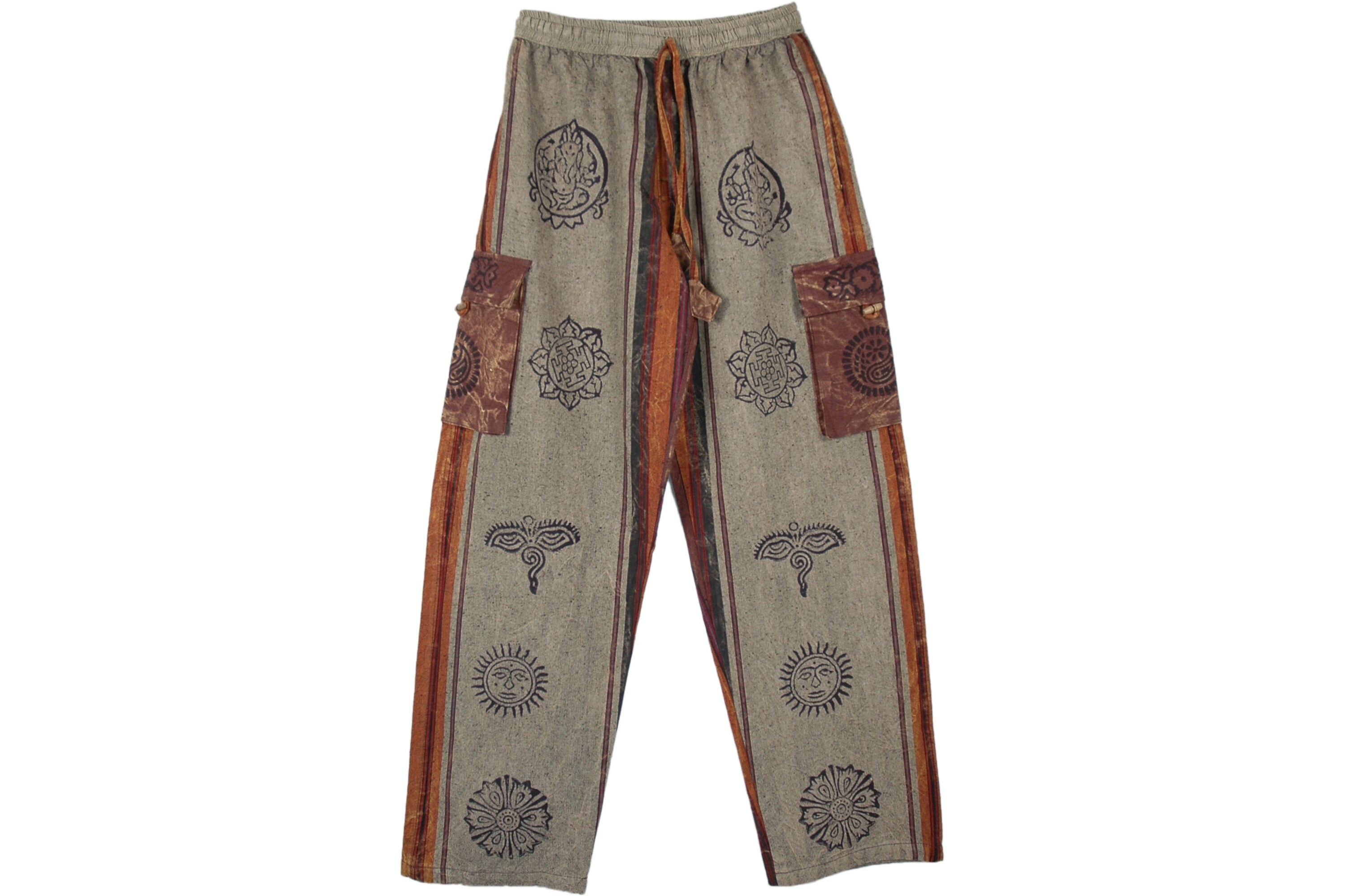 Unisex Hippie Boho Tribal Pants Trousers with Pockets in Thick Cotton…