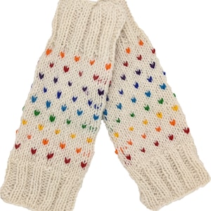 Hand Knit White Wool Leg Warmers with Rainbow Sprinkles Accessory for Winters Fleece Lined image 2