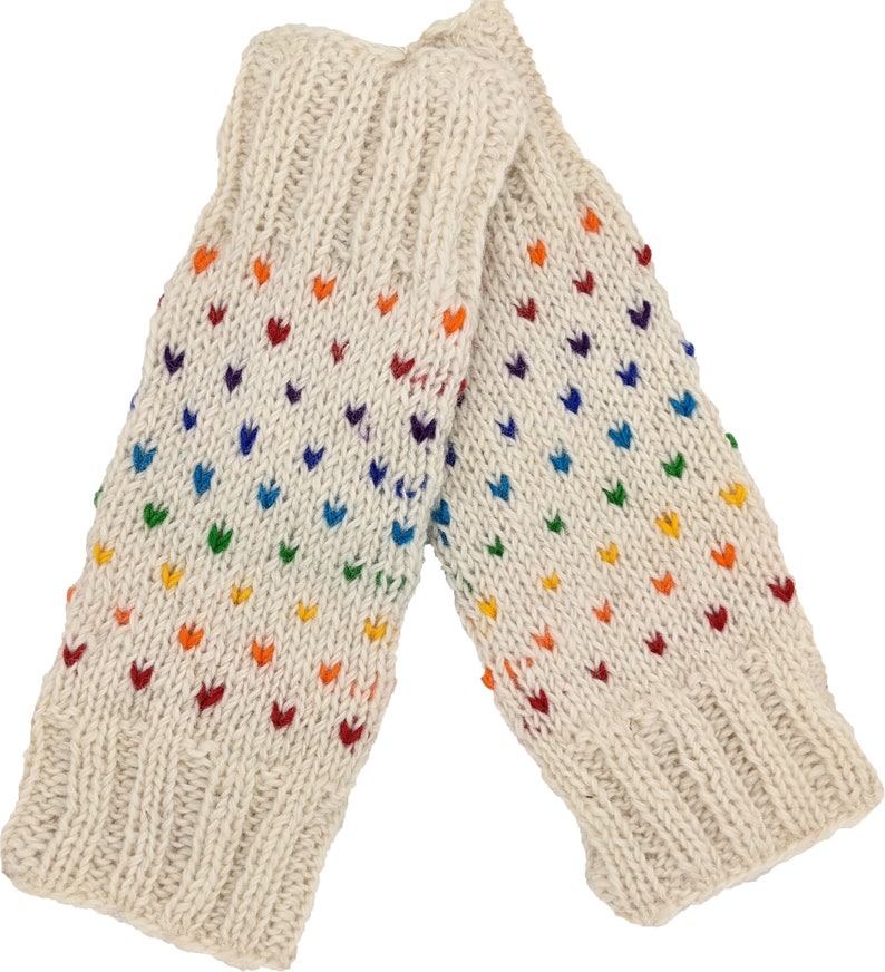 Hand Knit White Wool Leg Warmers with Rainbow Sprinkles Accessory for Winters Fleece Lined image 2