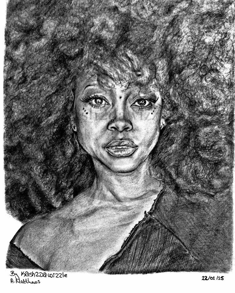 Erykah Badu drawing in black and white music portrait | Etsy