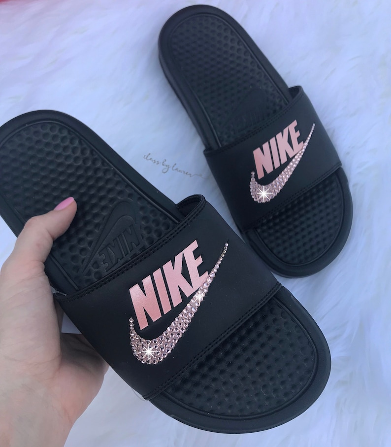 nike slides with roses