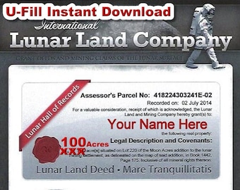 Make Your Own (No Limit) Lunar Land Company Customize - U-FILL -Reusable - Instant Download PDF - (100 Acres) English - Buy Land On The Moon