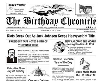 Digital Download JPG - Birthday Chronicle Newspaper White - 8.5 x 11 in - Standard Dates 1/1/1900 to 12/31/2016