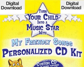 Download My Friendly Songs Personalized CD Kit - Any Child's First Name - Pick From 7 Albums - Pre Printed Label Included - PDF Download
