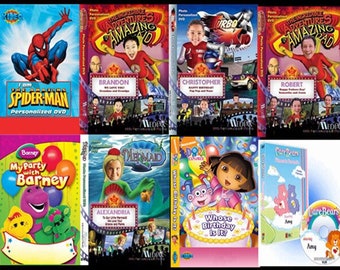 Mediak Personalized DVD'S - Kideo - Little Mermaid, Amazing Kid and Dad, Care Bears, Barney, Spiderman, Dora, More!
