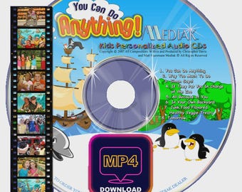 May include: A CD with the title "You Can Do Anything!" featuring a pirate ship illustration. The CD includes a list of songs and a download icon. A film strip with various images is on the left side of the CD.