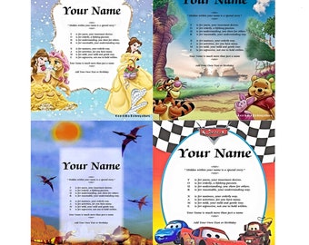 Mail - Child's Personalized First Name Poems, 38 Selectable Children's Backgrounds, 8.5 x 11 or 11 x 14 inch, Printed on Thick Photo Paper