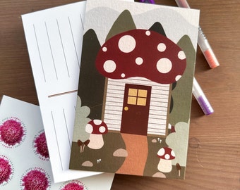 Postcard Art Print | Cozy Mushroom House | Cottage Core | Friend Gift | Get Well Soon | Thinking of You | Long Distance Gift | Stationary